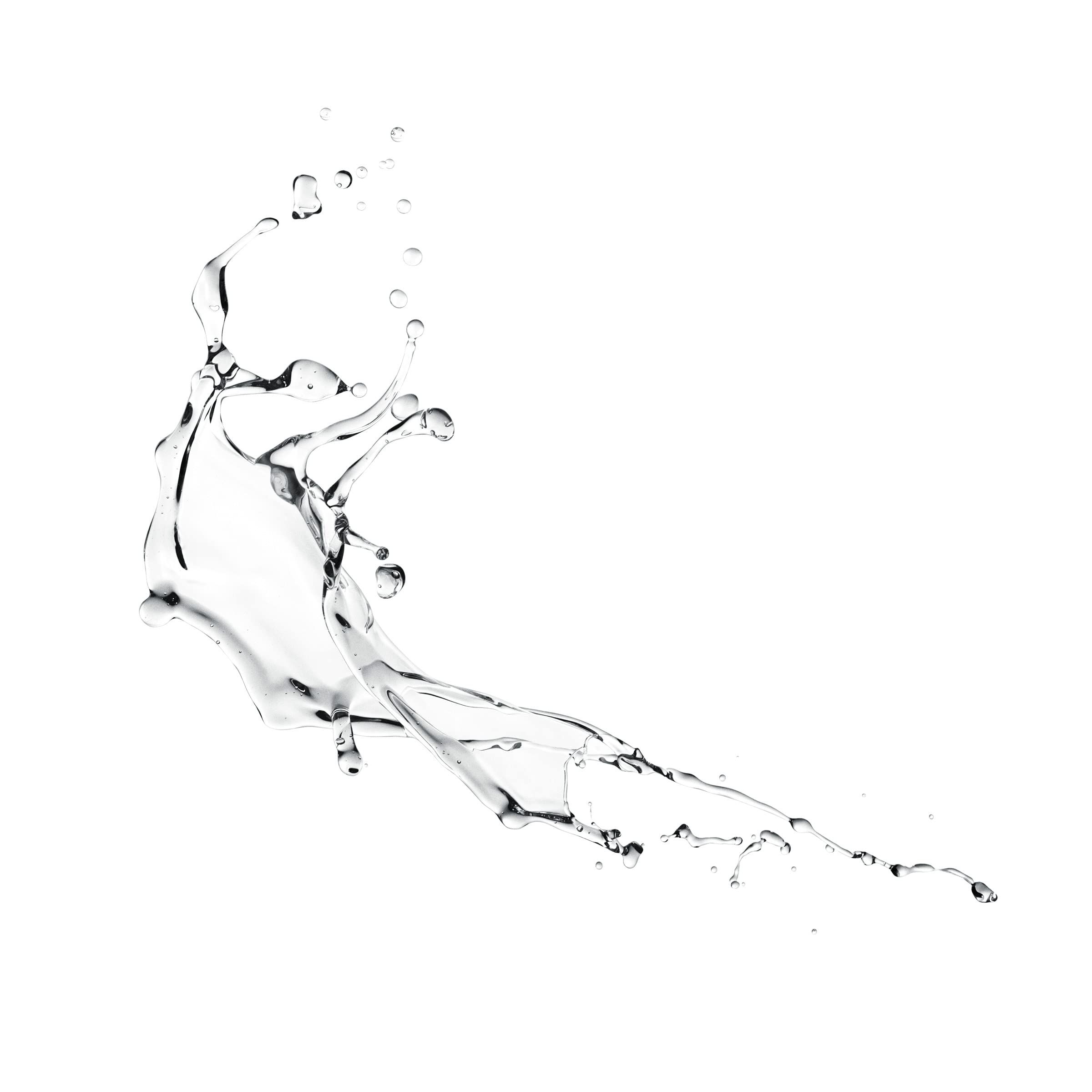 Wasserspritzer, transparent, dynamische Form. Einzelne Tropfen und fließende Linien. Auf weißem Hintergrund.