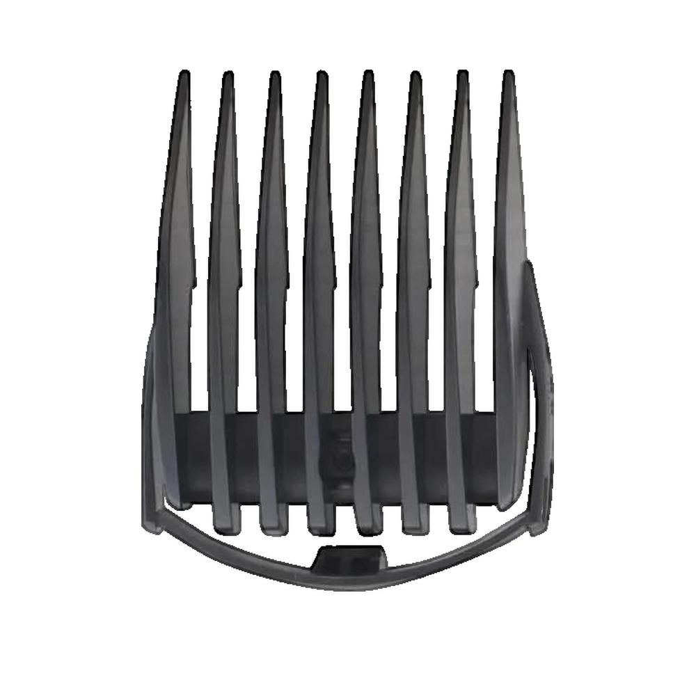 Grauer Haarschneideaufsatz mit 9 Zinken. Kunststoff. Für Haarschneider. Detailansicht.