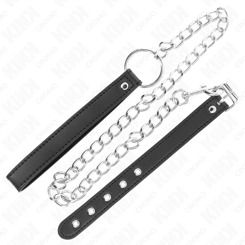 Lederriemen mit Metallring und Kette. Zweiter Lederriemen mit Schnalle und Ösen.