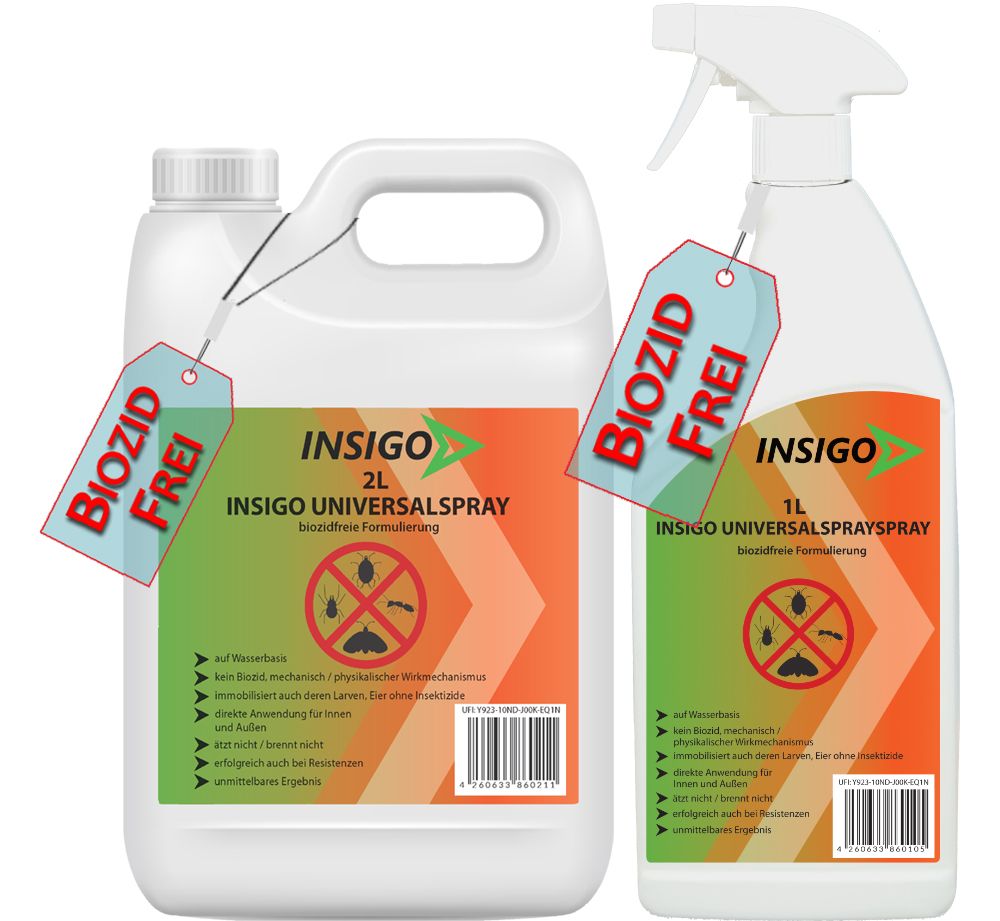 INSIGO Universal Insektenspray 1L und 2L Flaschen, biozidfrei.