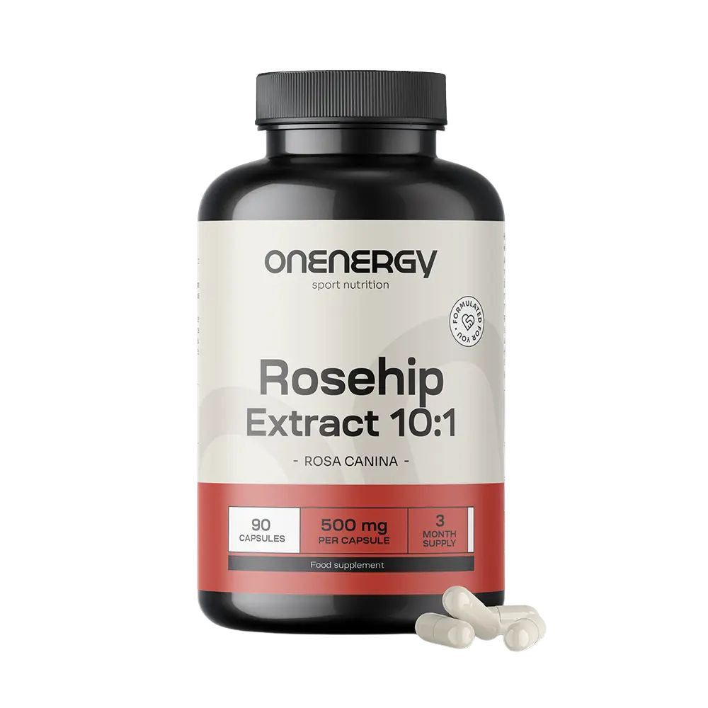 OnEnergy Hagebutte Extrakt 10:1 Kapseln, 90 Stück, 500 mg pro Kapsel.