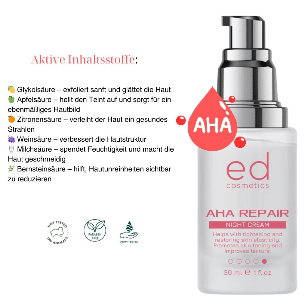 ED COSMETICS AHA Repair Nachtpflege – Hauterneuerung, intensive Feuchtigkeit & ANTI-AGING Pflege