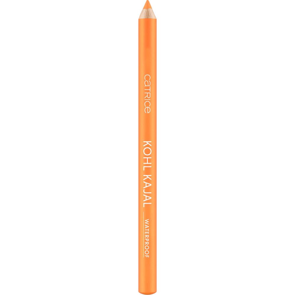 Orangener Kajalstift mit Spitze. Aufschrift: CATRICE, KOHL KAJAL, WATERPROOF.