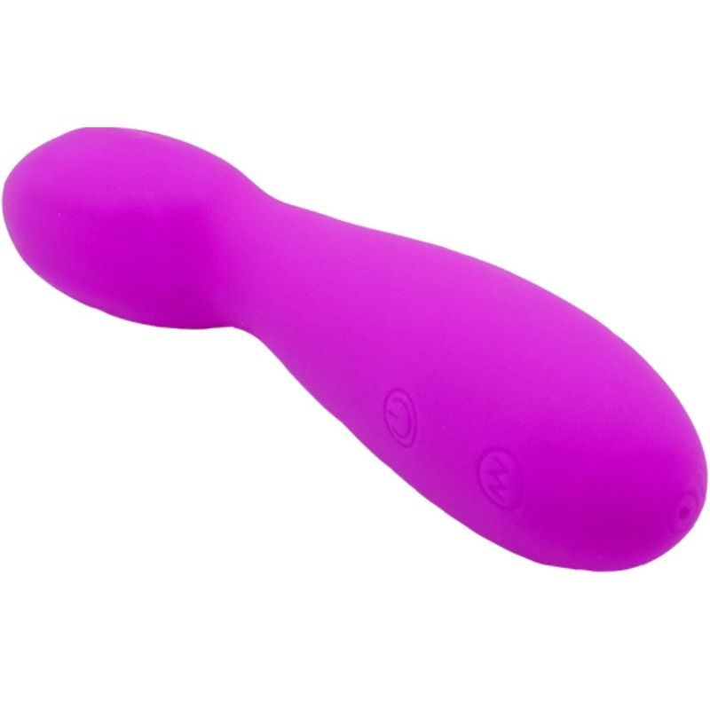 Lila Vibrator in Tropfenform. Drei Knöpfe. Glatte Oberfläche.