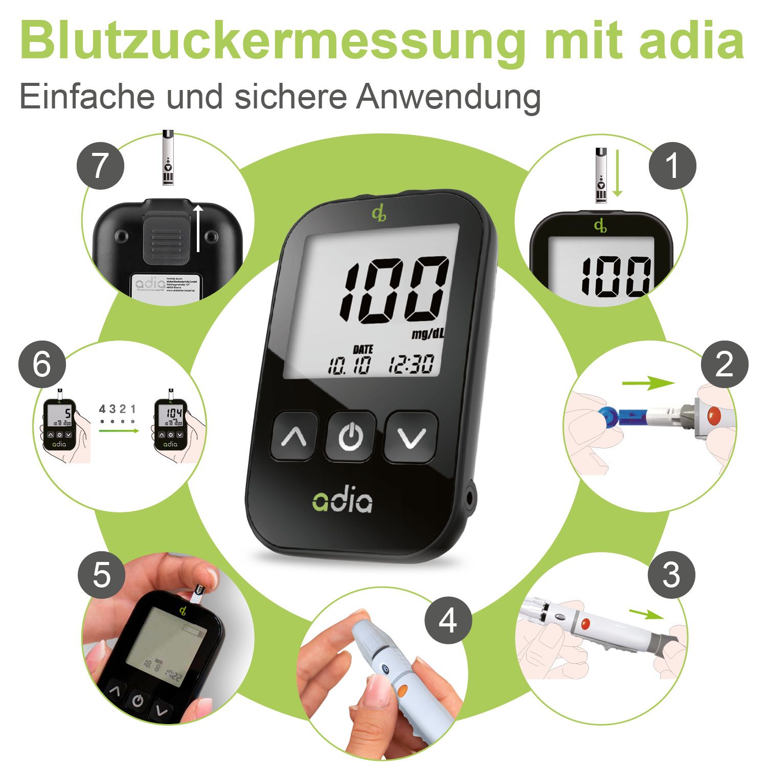 adia Blutzuckerteststreifen, 100 Stück, Blutzucker-Selbstkontrolle bei Diabetes