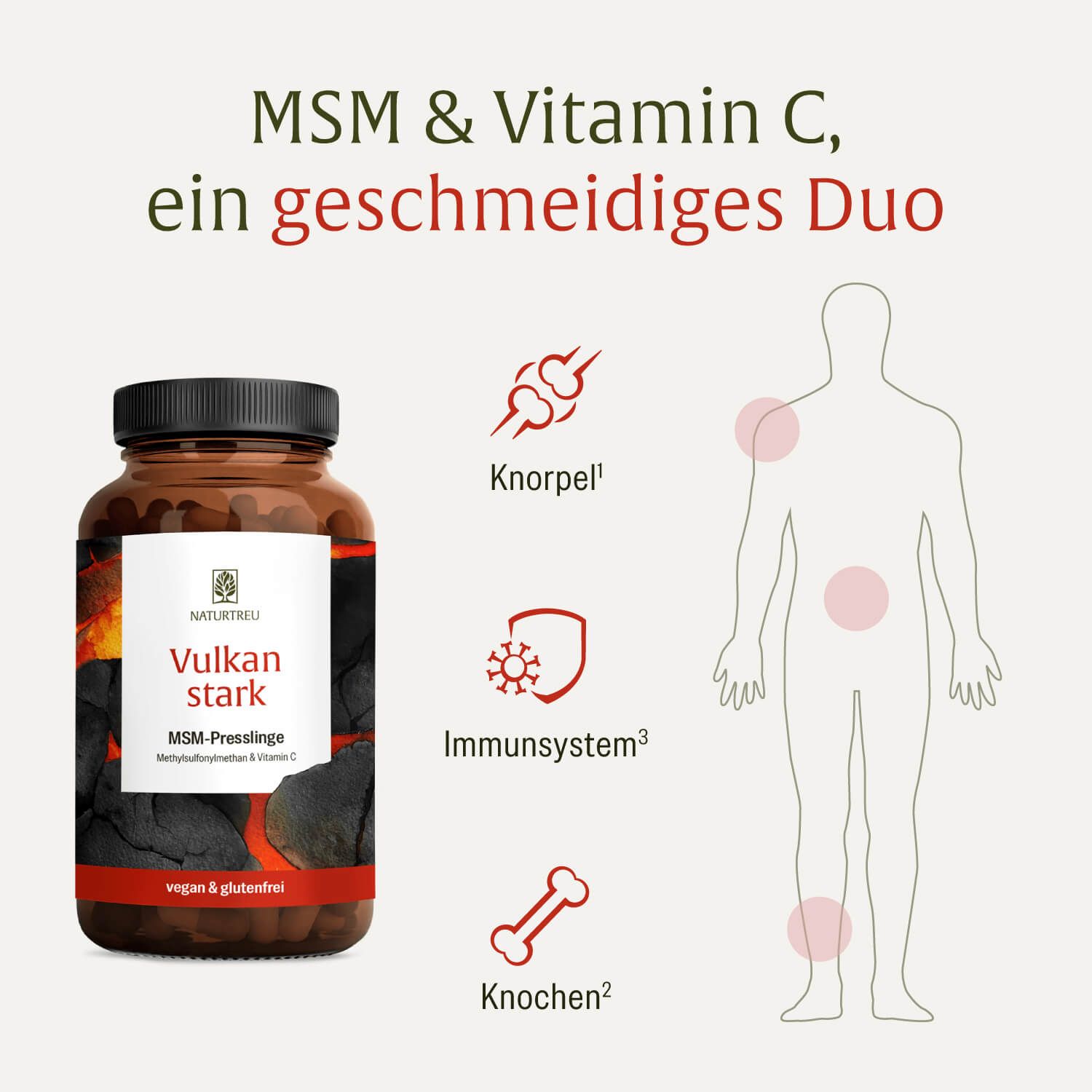 NATURTREU Vulkan stark MSM & Vitamin C für Knorpel, Knochen und Immunsystem.