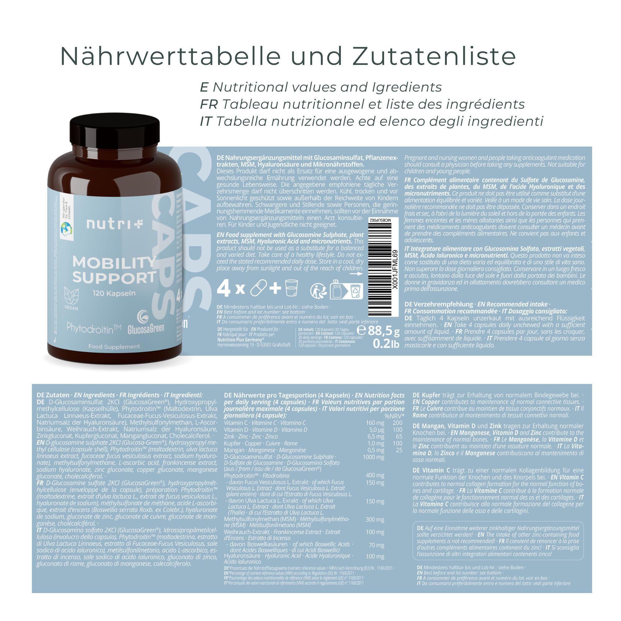 nutri+ Mobility Support Gelenk Kapseln mit Glucosamin + Chondroitin