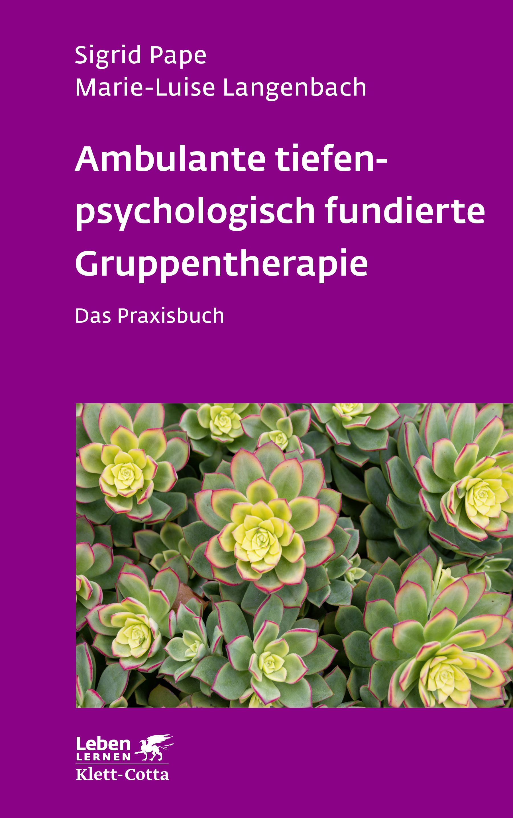 Buchcover mit Titel: Ambulante tiefenpsychologisch fundierte Gruppentherapie. Autoren: Sigrid Pape, Marie-Luise Langenbach. Verlag Klett-Cotta.