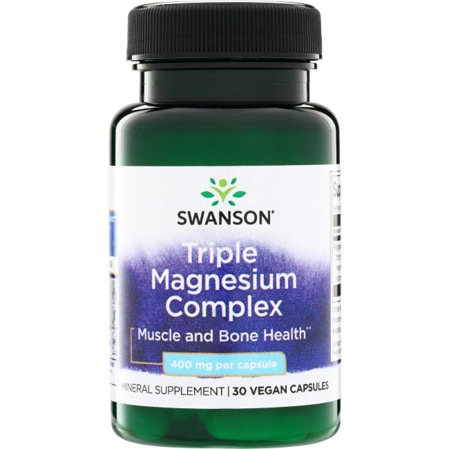 Swanson Triple Magnesium Complex Kapseln, 30 Stück. Mineralergänzung für Muskeln und Knochen.