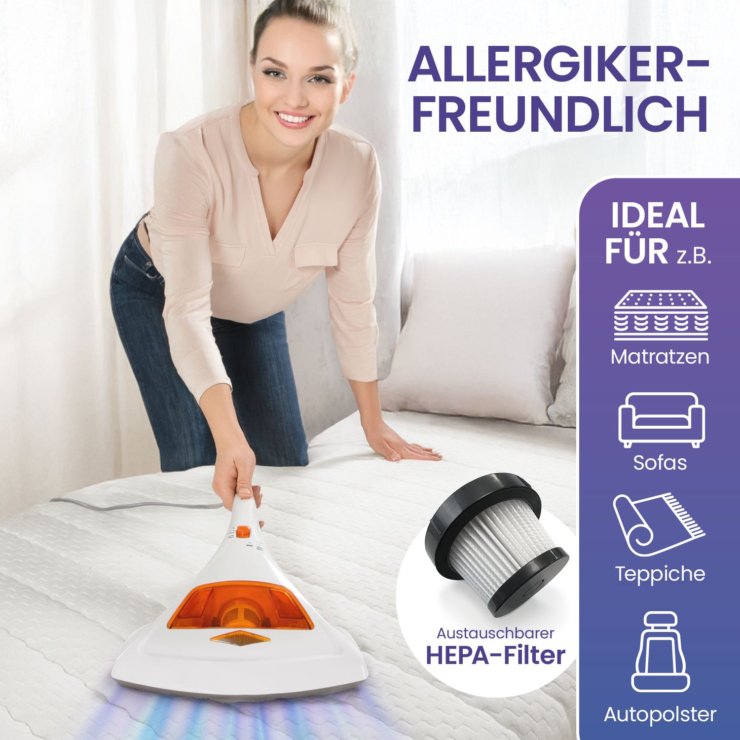 aktimeo Milben-Handstaubsauger mit UV-C Licht