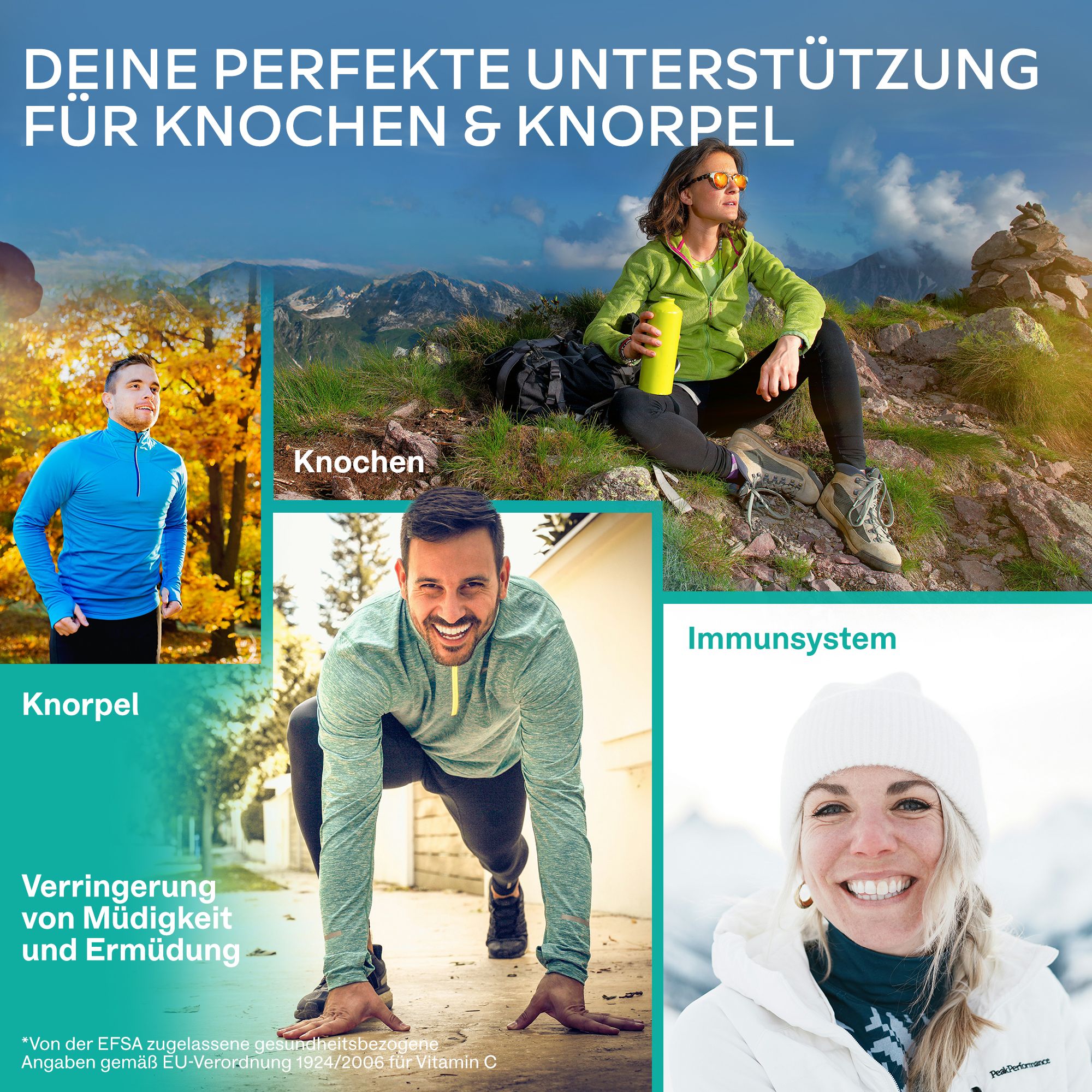 Collage mit Menschen und Text über Knochen und Gelenke.