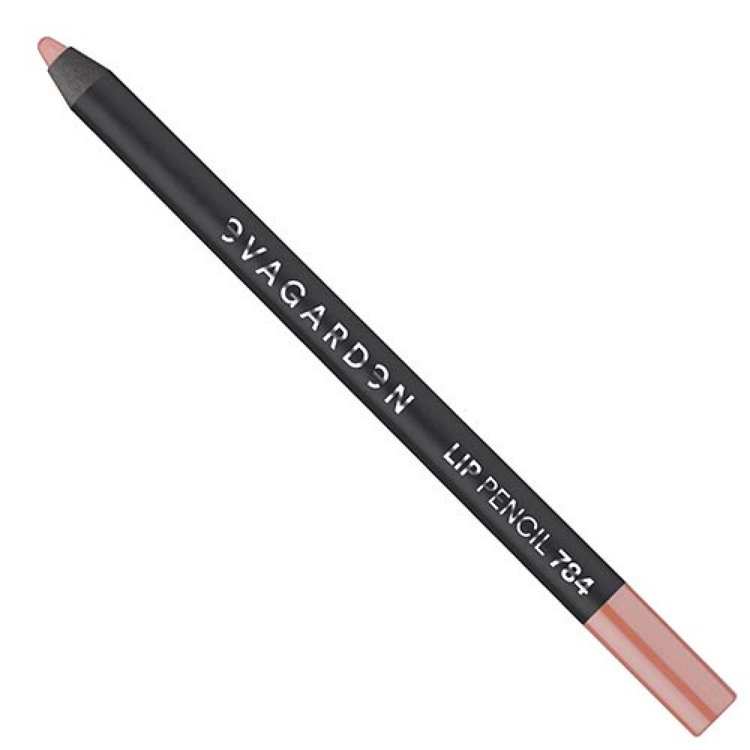 Lippenstift-Stift. Schwarzer Stift mit Schriftzug "OVAGARDON LIP PENCIL 784". Spitze in Rosé-Farbe.