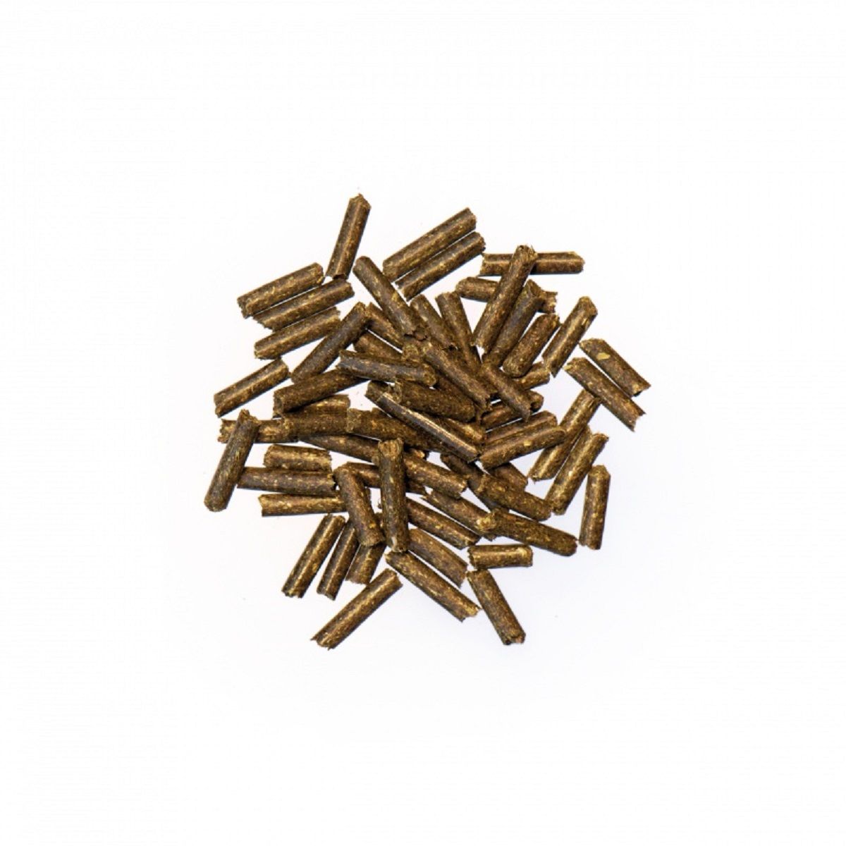 Haufen von zylindrischen, braunen Pellets. Keine Verpackung sichtbar.
