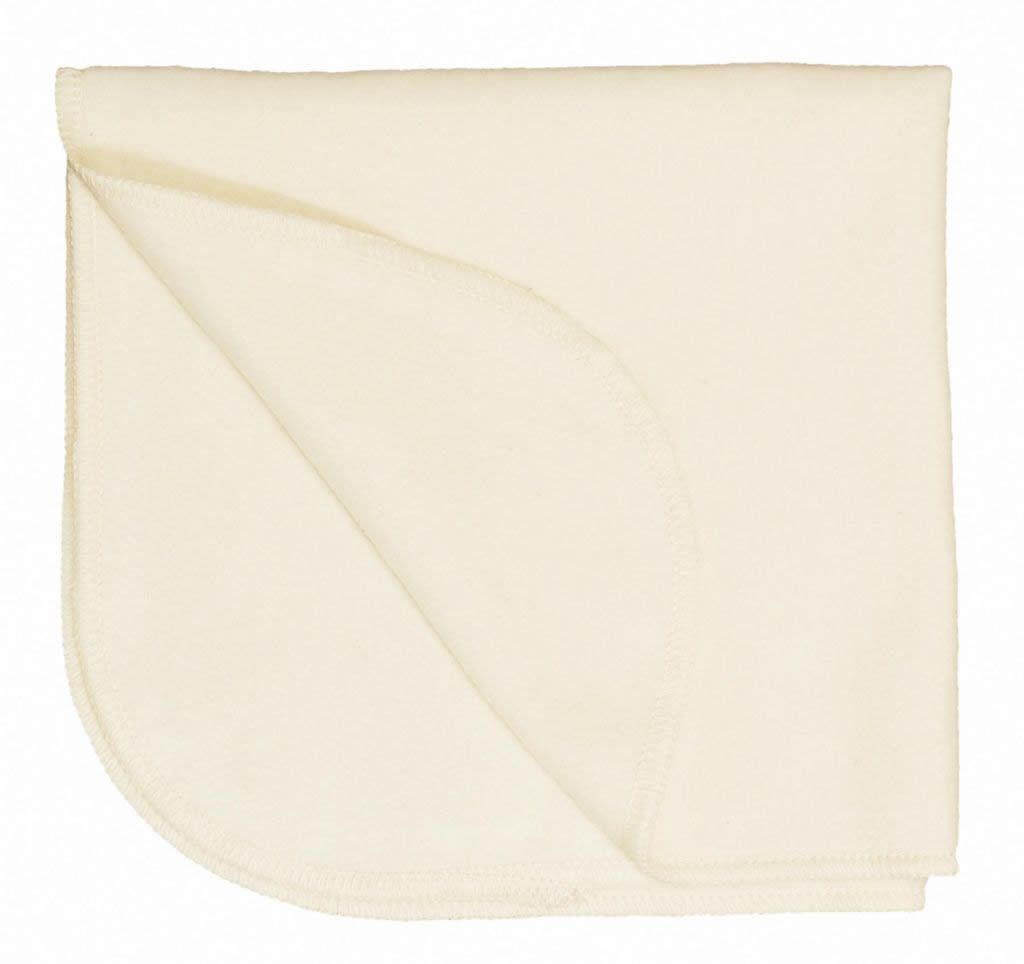 Beige Stoffwindel, gefaltet. Abgerundete Ecke, sichtbare Naht. Aus Bio-BW.