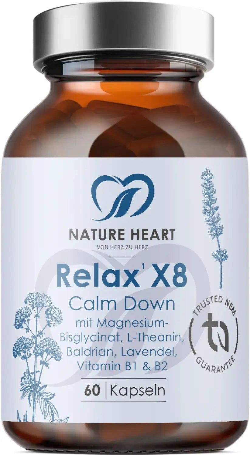 Nature Heart Relax X8 Kapseln, 60 Stück, mit Lavendel und Baldrian.