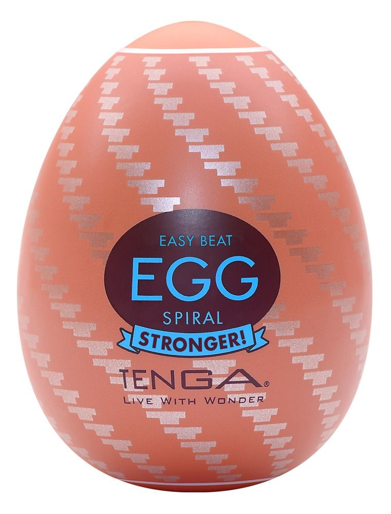 TENGA EGG SPIRAL STRONGER! Masturbator in Ei-Form, korallenrot mit silbernem Spiralmuster.