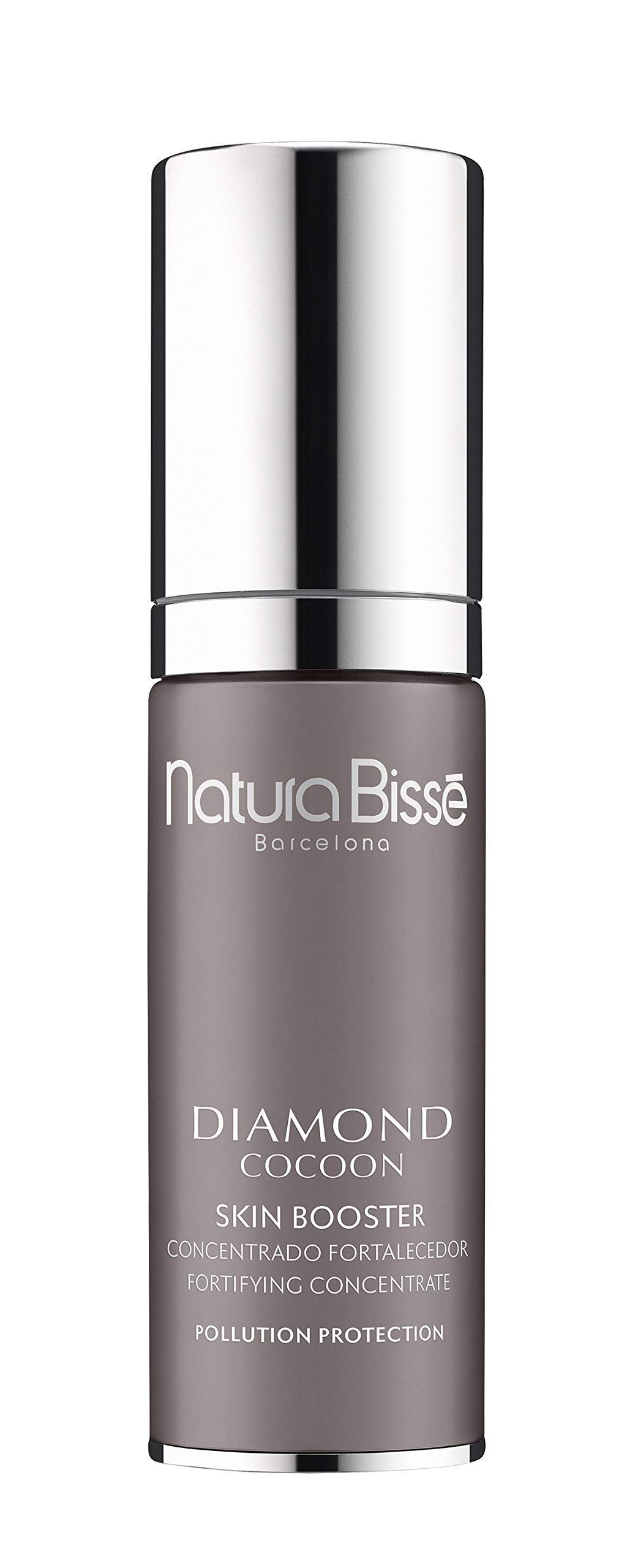 Zylindrische Flasche mit silbernem Deckel. Aufschrift: Natura Bissé, Diamond Cocoon, Skin Booster, Konzentrat.