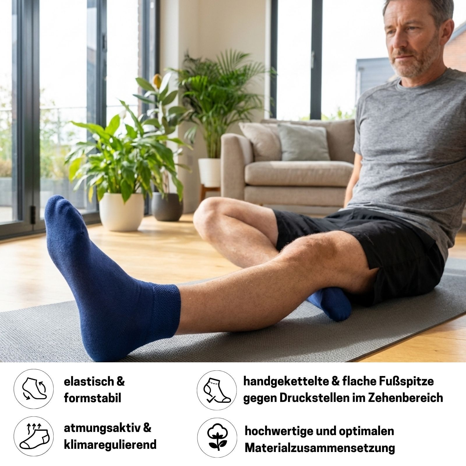 Diabetiker Quarter Socken mit Komfortbund ohne Gummi & ohne Naht für Damen und Herren