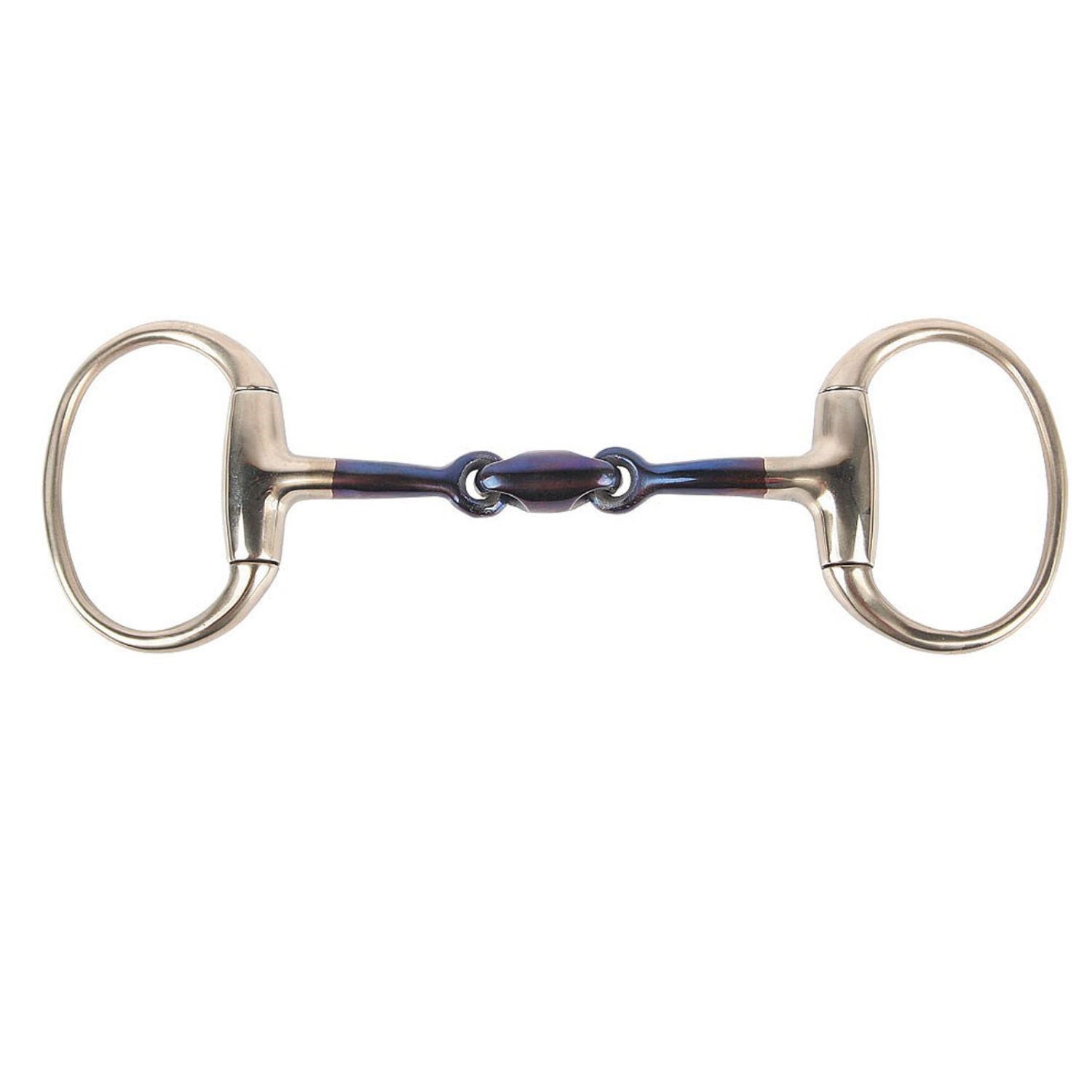 Olivenkopftrense Sweet Iron. Metall, blau-schwarz. Ringe, Mundstück mit Olivenkopf. Für Pferde.