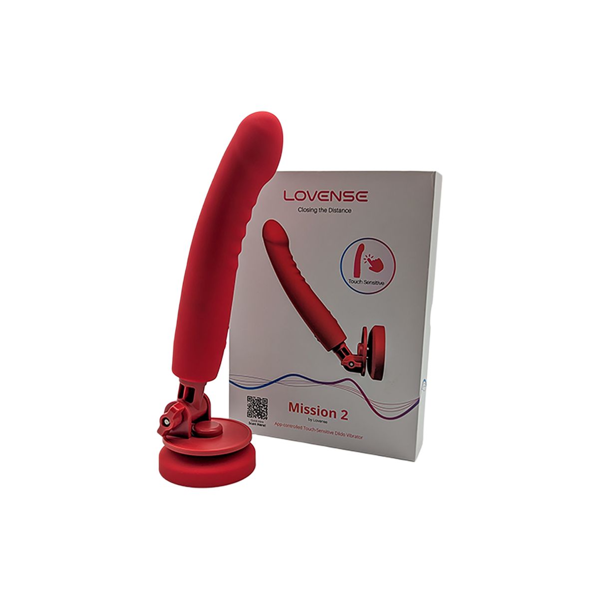 Roter Lovense Mission 2 Vibrator neben seiner Verpackung.
