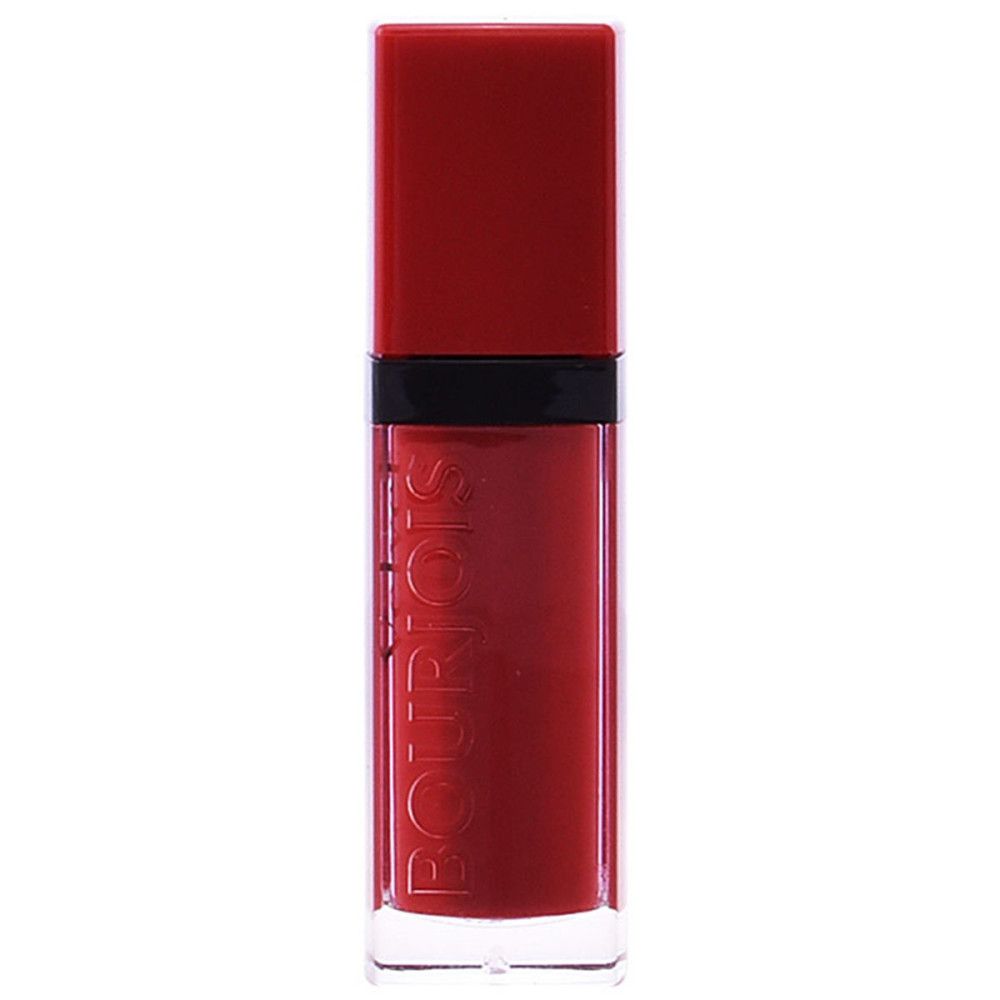 Roter Lippenstift in rechteckiger Flasche. Marke Bourjois ist vertikal auf der Flasche sichtbar.