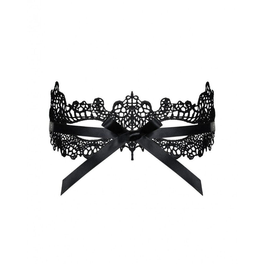 Schwarze Maske aus Spitze mit Schleife. Blickfang für intime Momente. Zarte Details.