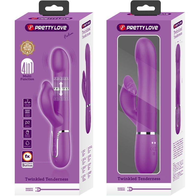 Verpackung für lila Kaninchen-Vibrator mit Produktabbildungen und Text.