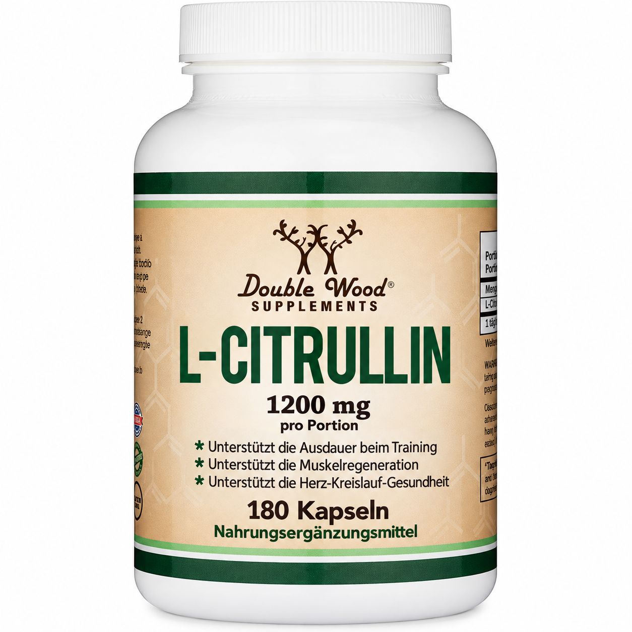 Flasche mit L-Citrullin Kapseln, 180 Kapseln, 1200 mg pro Portion.