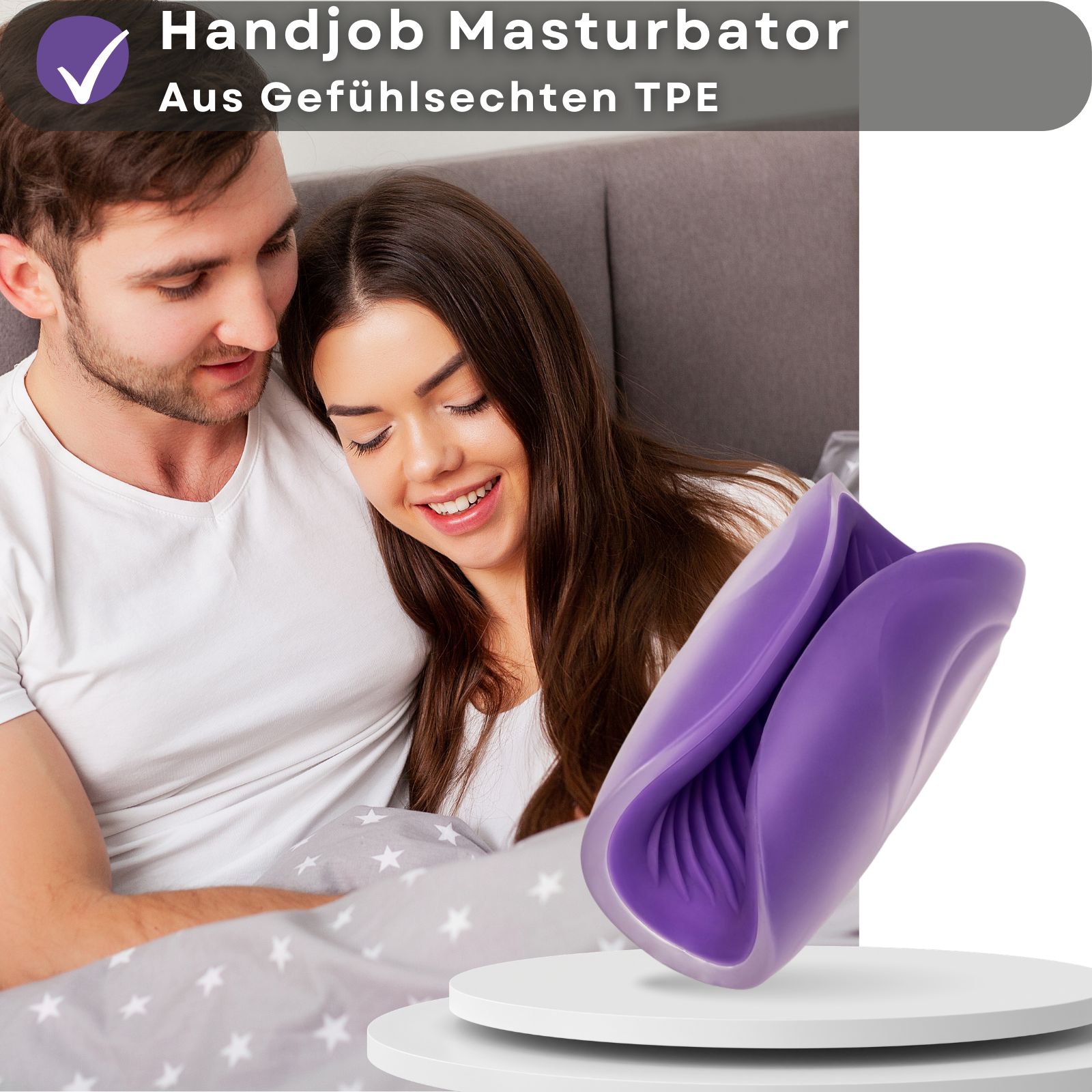 Masturbator, lila. Aus TPE. Mit Rillen. Auf Podest.