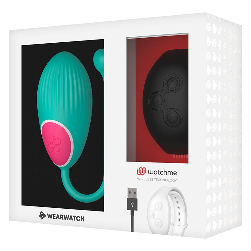 Verpackung des Wearwatch Vibro-Eis mit Abbildung des Produkts, des Controllers und Zubehör.