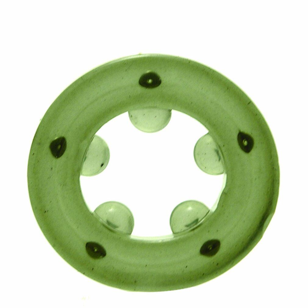 Grüner Ring mit 5 Kugeln und 6 dunklen Punkten. Produkt für Intimgesundheit.