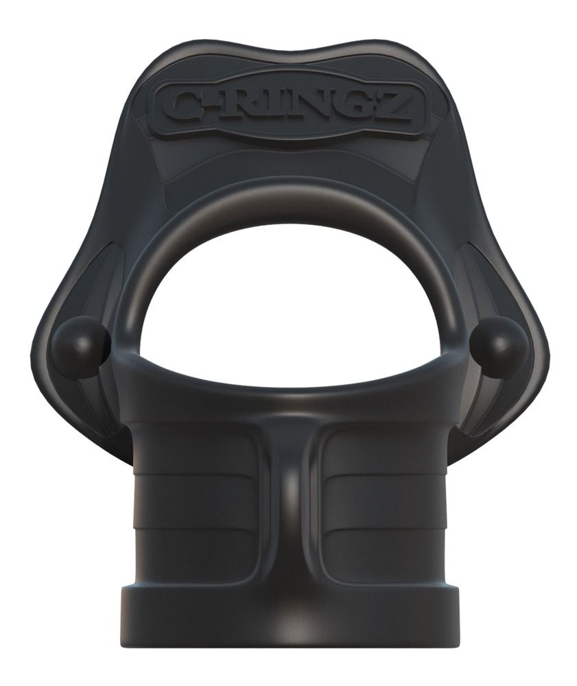 Schwarzer C-Ringz-Ball-Stretcher. Ringförmig mit Basis, Halterung und zwei Kugeln.