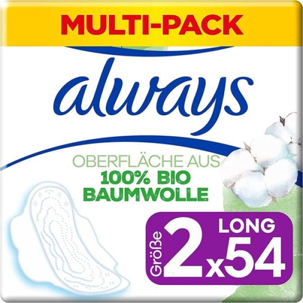 Always Ultra Binden Damen Gr. 2, Long, 54 Damenbinden mit Flügeln (3 x 18 Stück), Monatspaket, Org