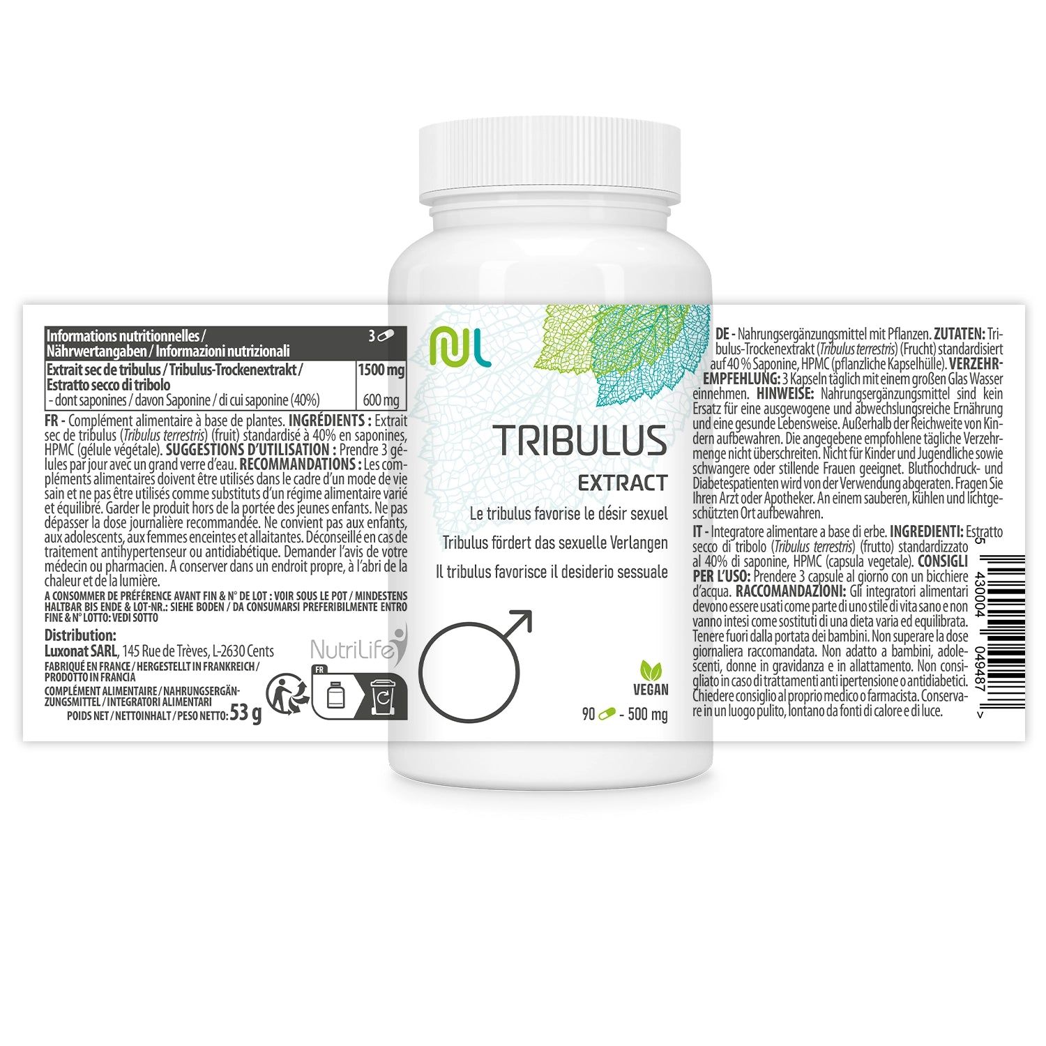 NutriLife Tribulus-Extrakt - natürliche Testosteronunterstützung - vegan