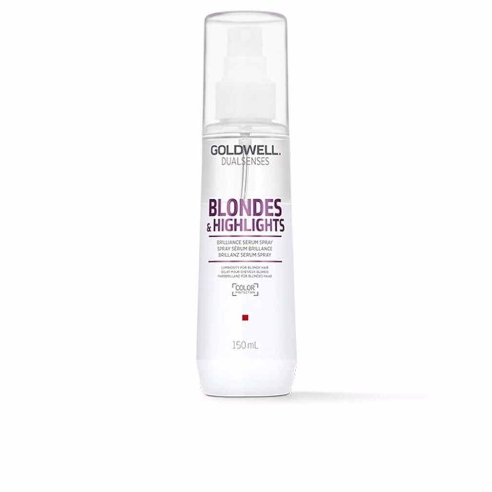 Goldwell Blondes & Highlights Brilliance Serum Spray. Weiße Flasche mit Sprühkopf. Lila Schriftzug. 150ml.