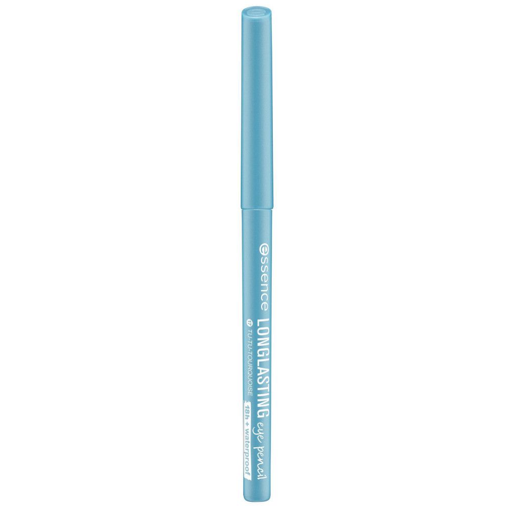 Blauer Essence Lang anhaltender Augenstift. Aufschrift: Longlasting eye pencil, wasserfest.
