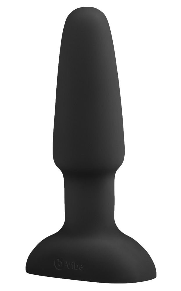 Schwarzer, kegelförmiger Plug. Basis mit Logo. Glatte Oberfläche. Einfache Form.