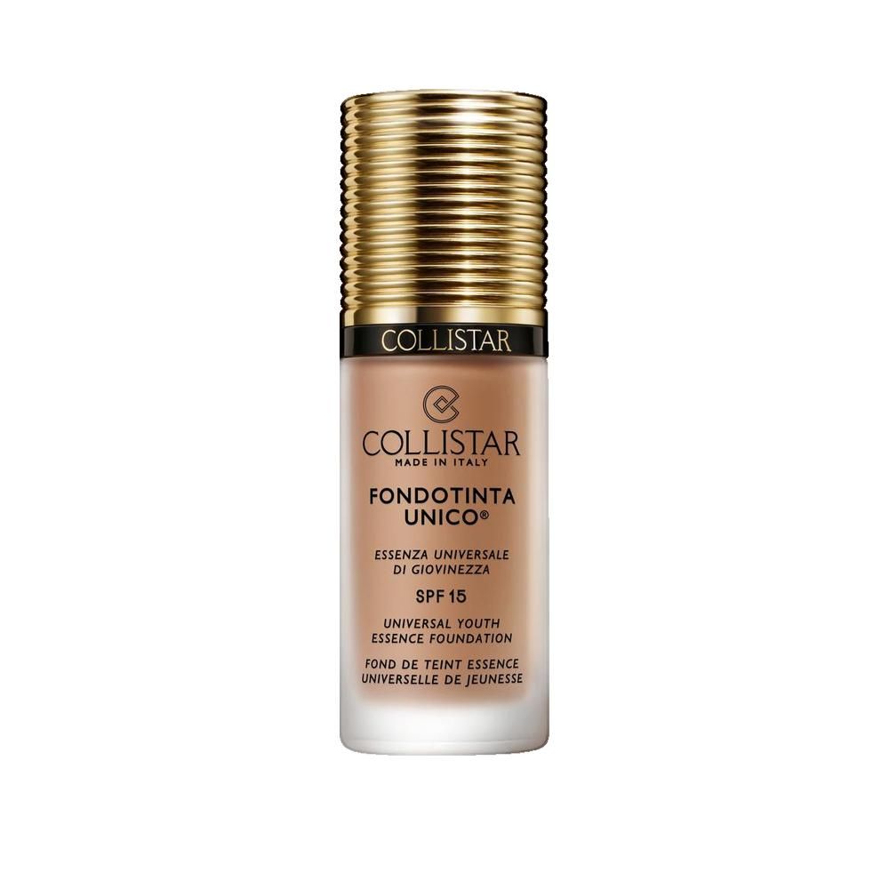 Collistar Unico Nº 6N Caramel Fluide Make-up Basis. Flakon mit goldfarbenem Deckel. Text: Fondotinta Unico, SPF 15.