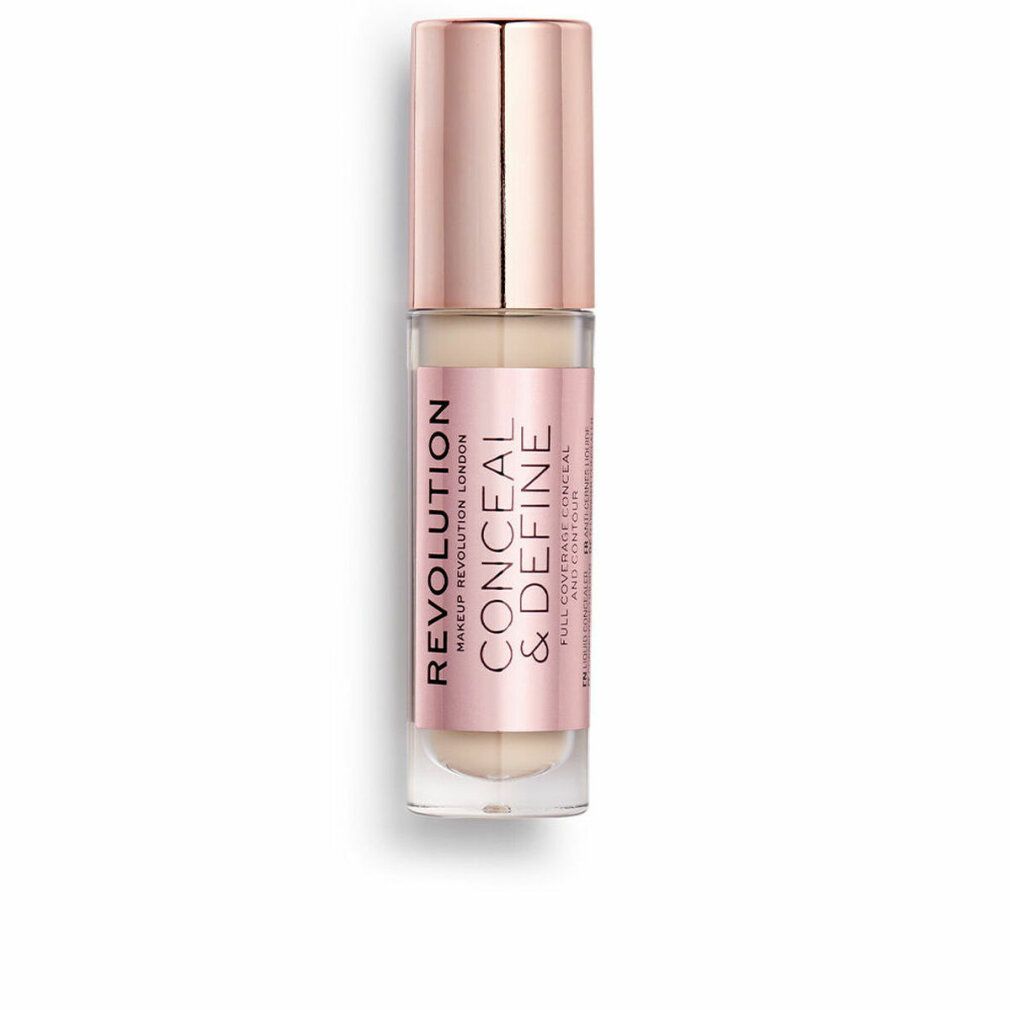 Concealer-Tube mit roségoldfarbenem Deckel. Aufkleber mit "REVOLUTION CONCEAL & DEFINE".