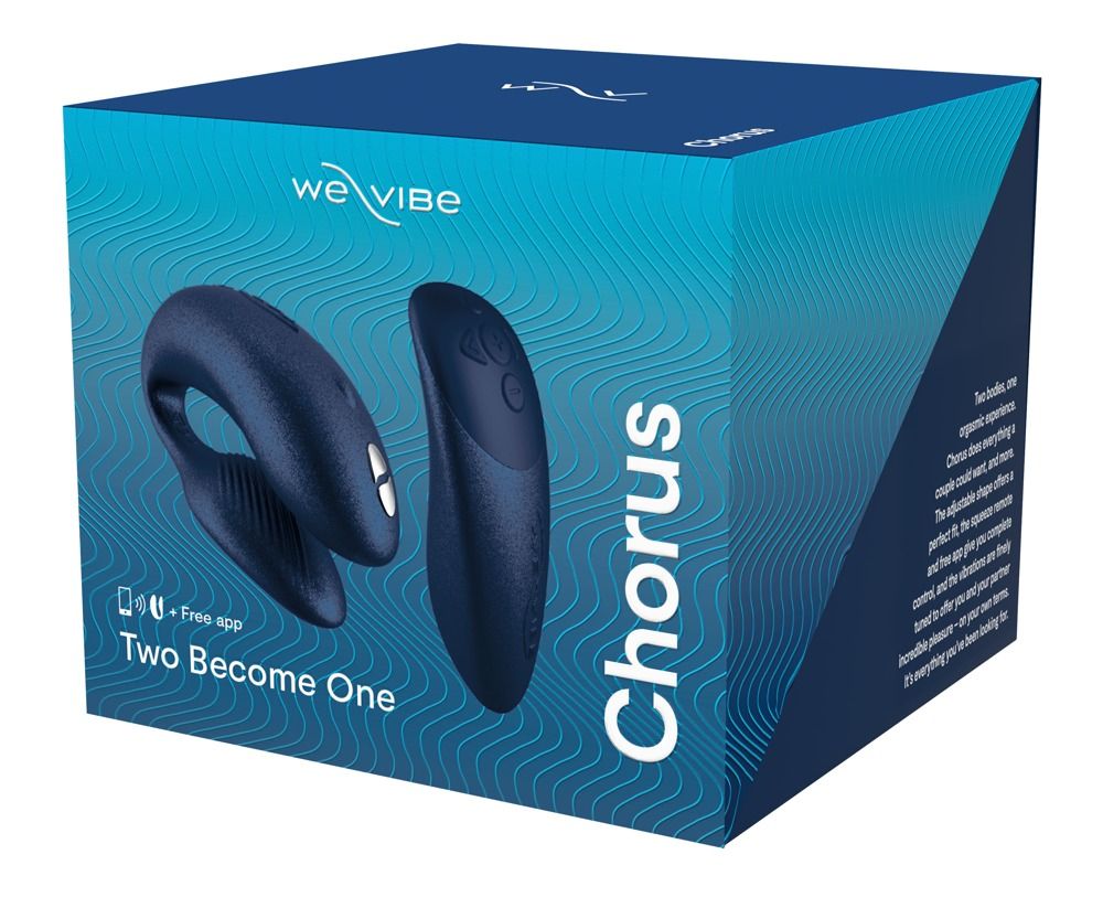 Verpackung für We-Vibe Chorus. Produkt und Fernbedienung abgebildet. Text: Chorus, Two Become One.