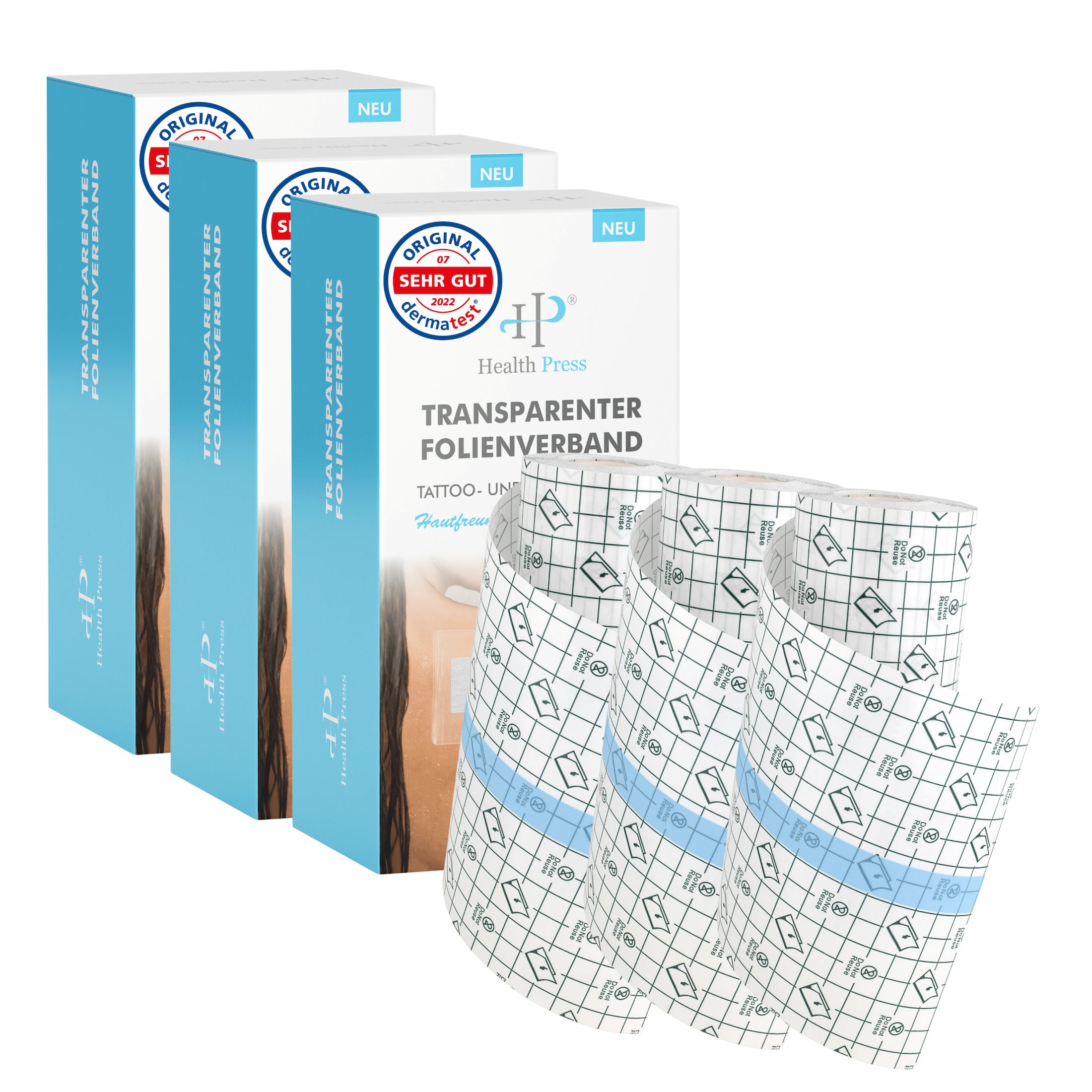 Health Press Folienverband 3er Set – Wasserfeste Schutzfolie (Duschpflaster) zum Abdecken von Wunden