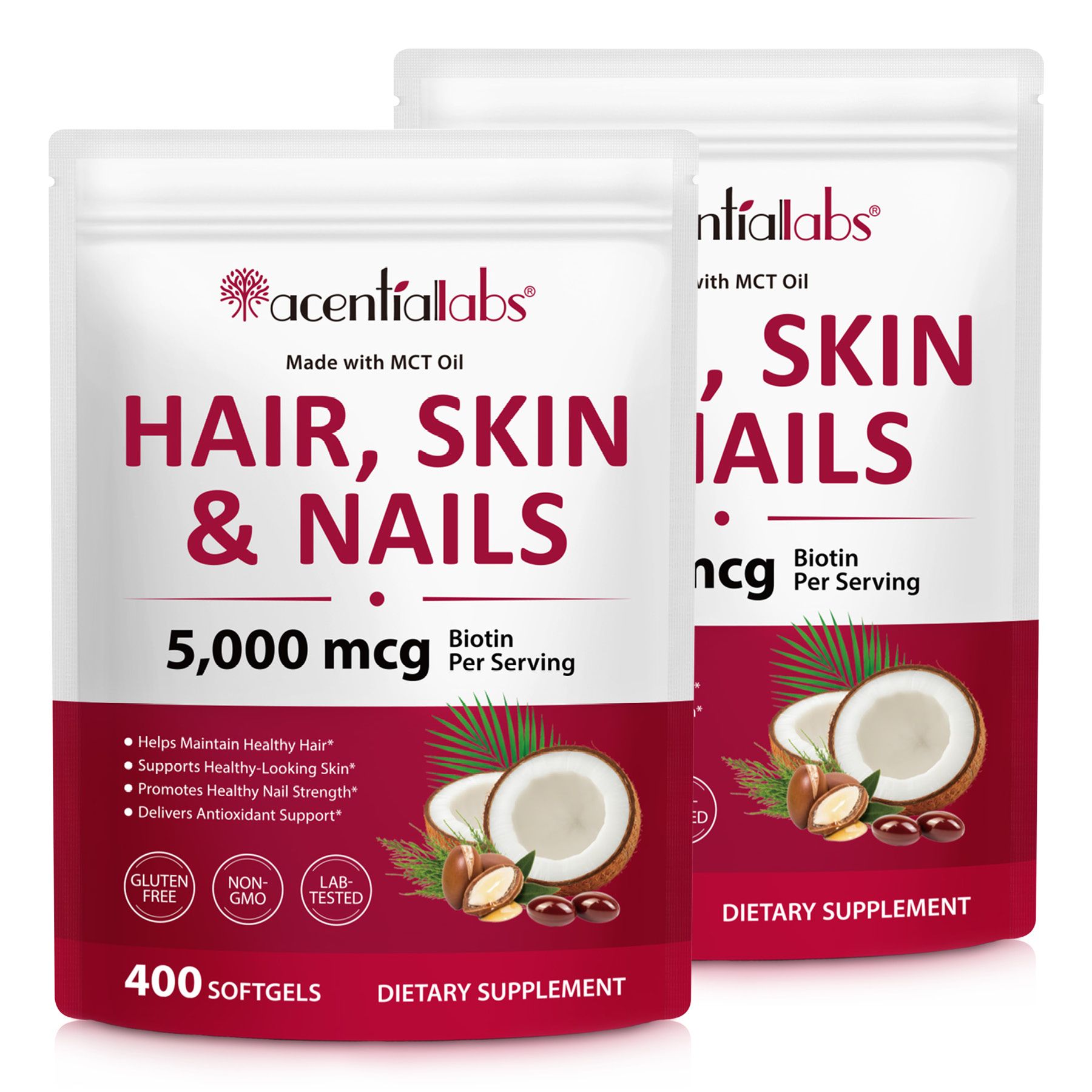 Acentiallabs Nahrungsergänzungsmittel Biotin Hochdosiert für Haut Haare Nägel mit Vitaminen