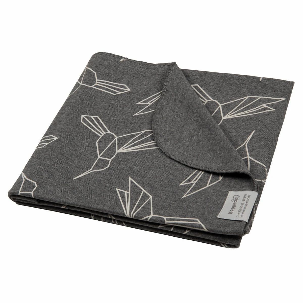 Pucktuch Babydecke grau mit Kolibris  HOPPEDIZ