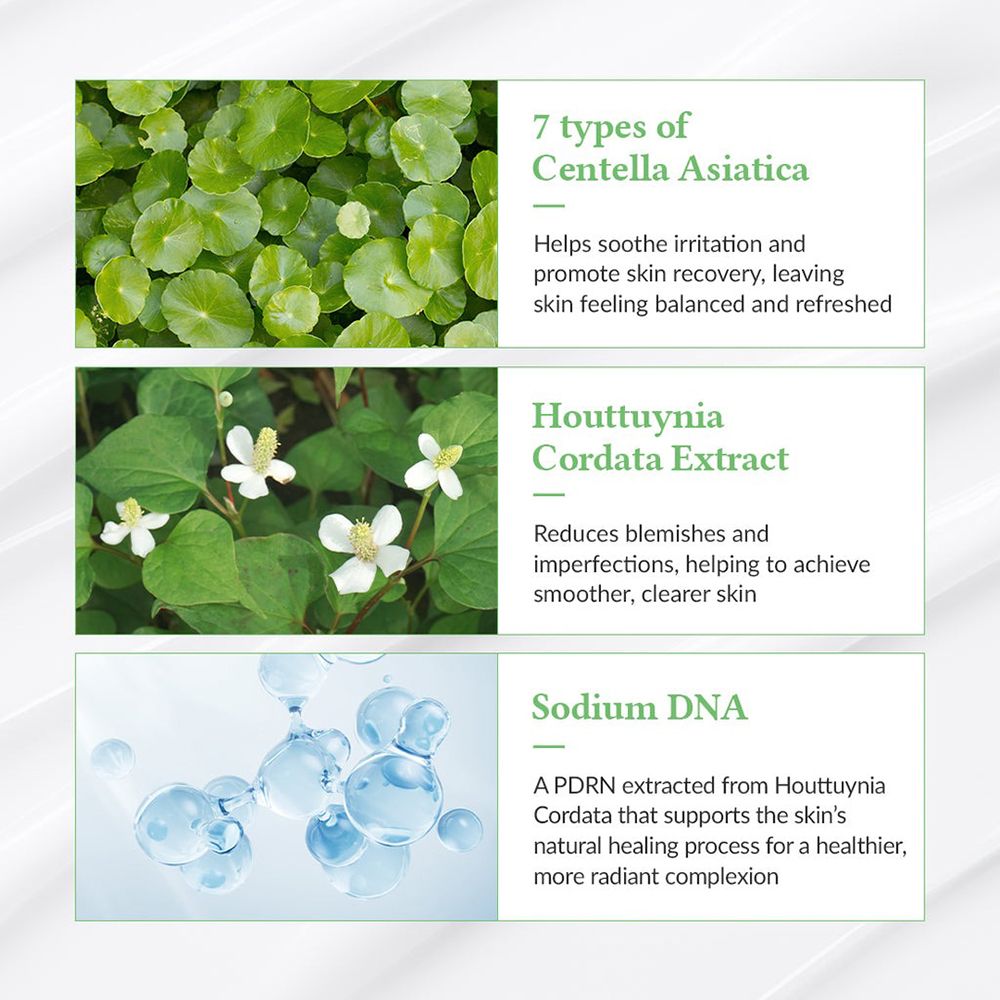 Inhaltsstoffe des Sonnenschutzes: 7 Arten Centella Asiatica, Houttuynia Cordata Extrakt, Sodium DNA.