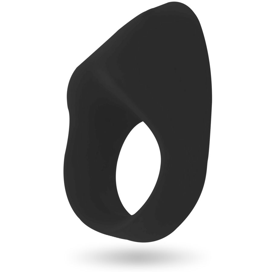 Schwarzer Penisring mit ovaler Form. Das Produkt hat eine Öffnung in der Mitte.