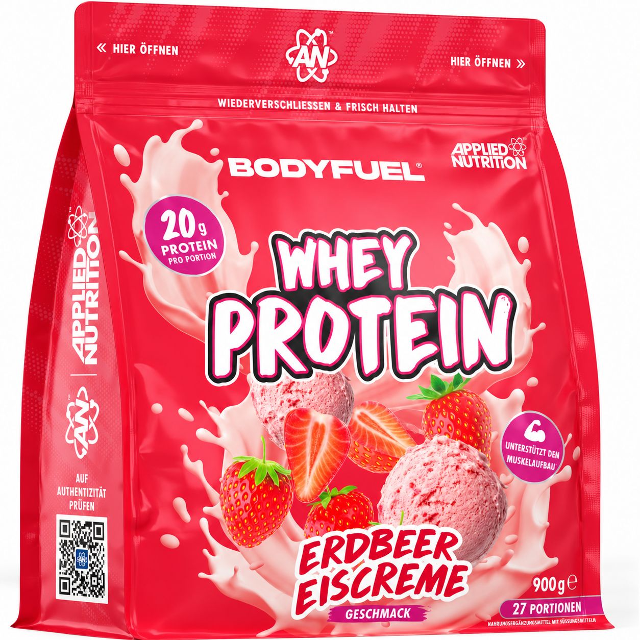 Applied Nutrition Bodyfuel Whey Protein Erdbeer Eiscreme Beutel, 900g.