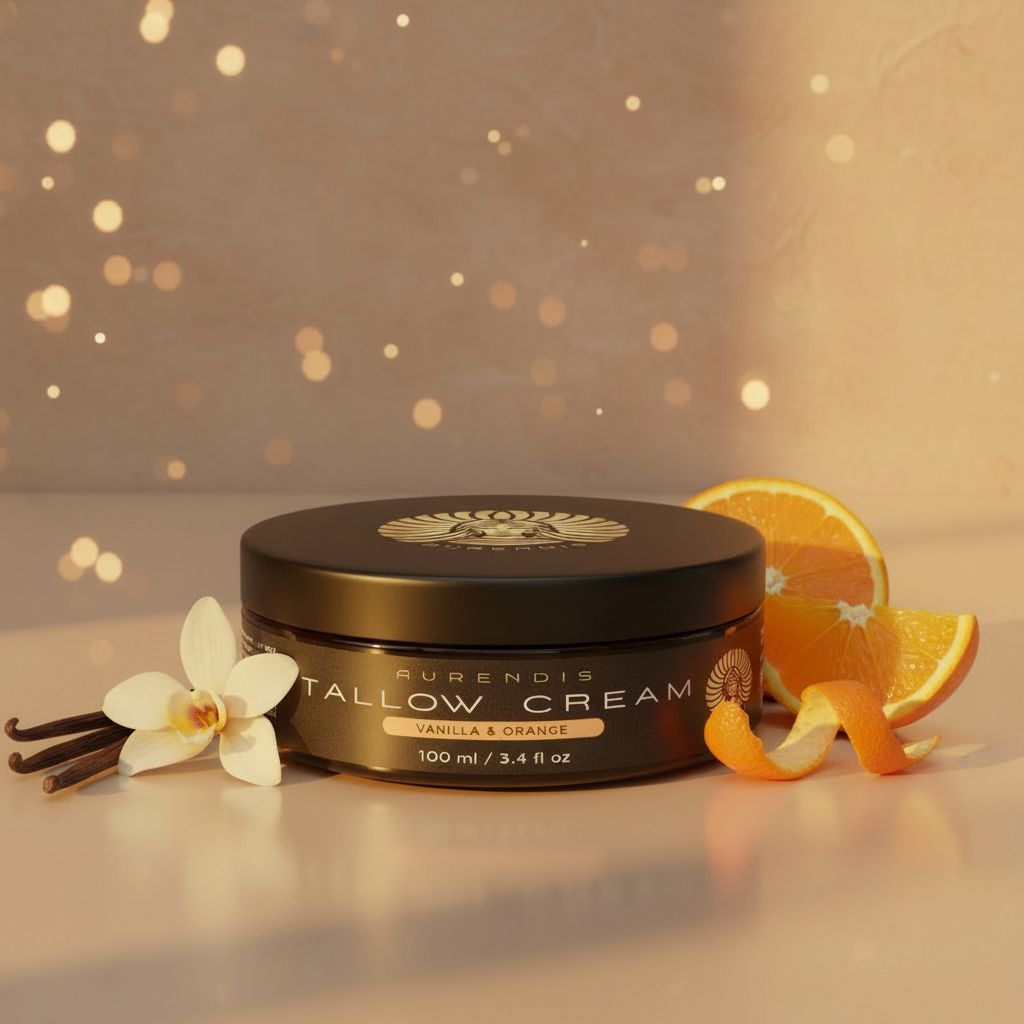 Tiegel Tallow Creme mit Vanille & Orange. Orange, Vanilleschote, Blüten. 100 ml.