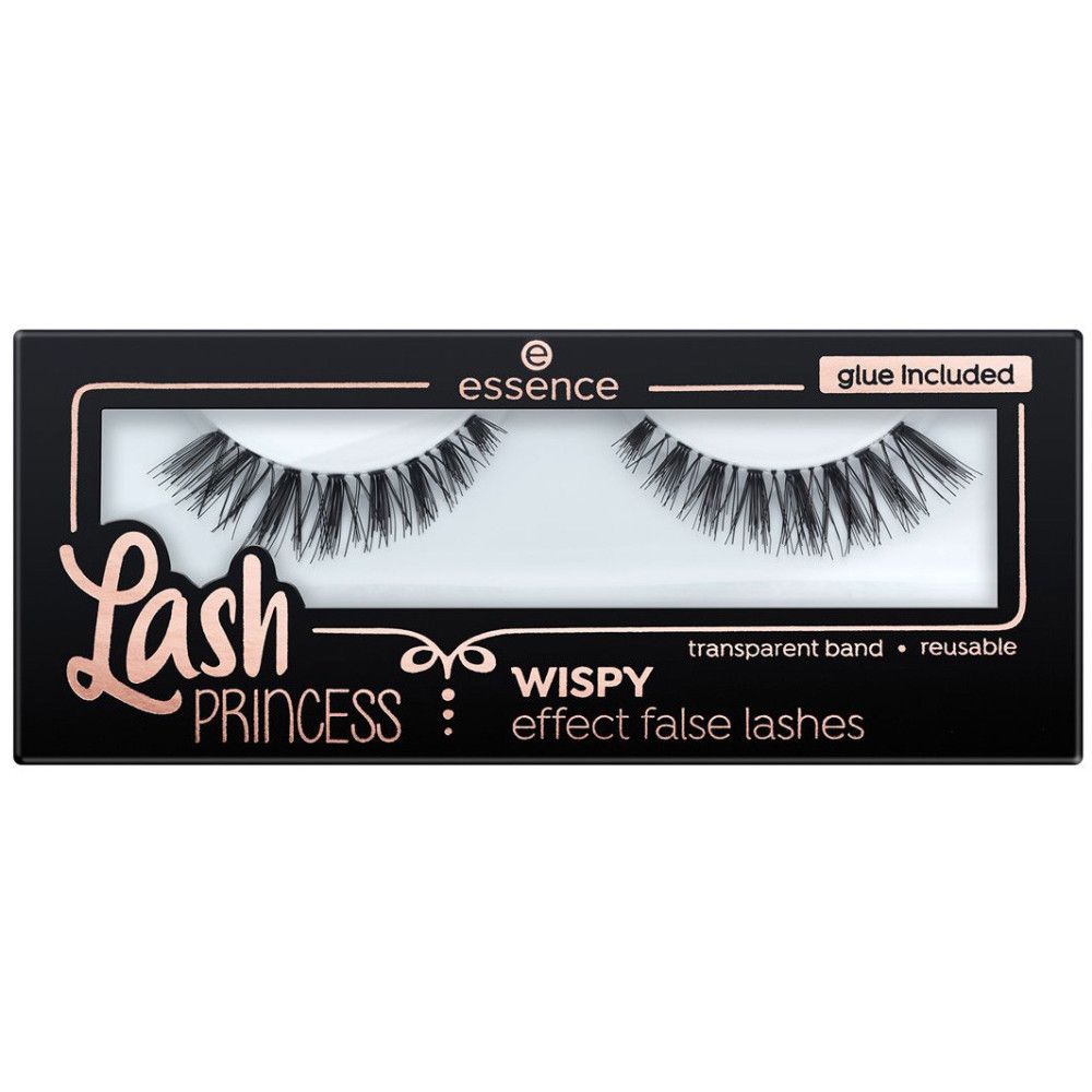 Falsche Wimpern in schwarzer Verpackung. Schriftzug: Lash Princess, Wispy Effect False Lashes. Kleber enthalten. Wiederverwendbar.