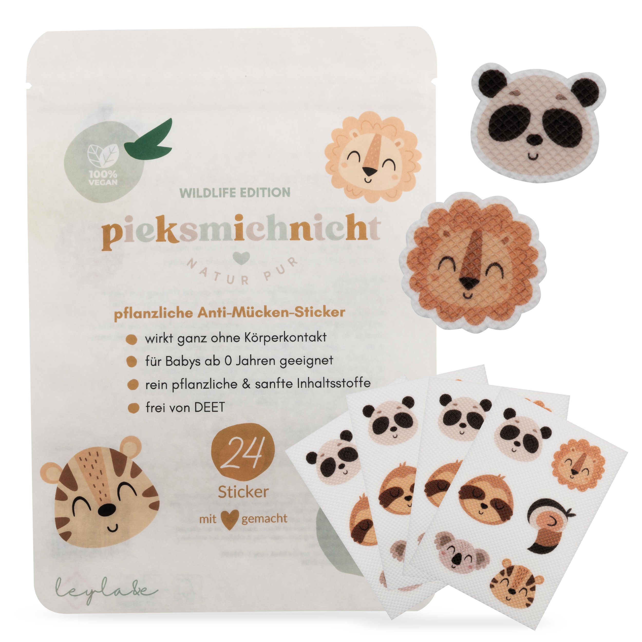 pieksmichnicht Pflanzliche Anti-Mücken-Sticker Wildlife Edition