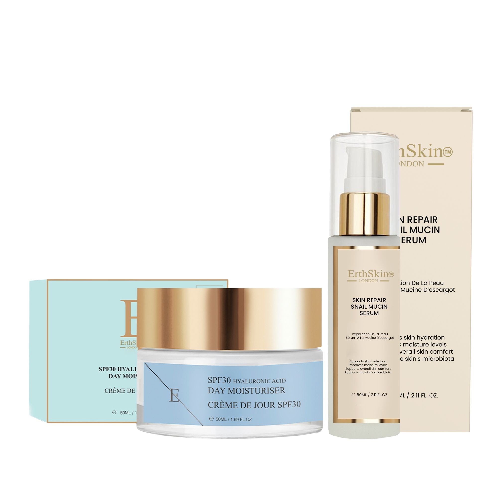 ErthSkin London Hautregenerierendes Schneckenserum + LSF 30 Tagescreme